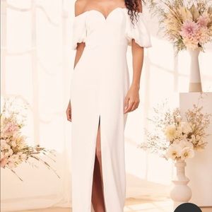 Lulu’s Sweetheart White Puff Sleeve Maxi Dress, Size Small
